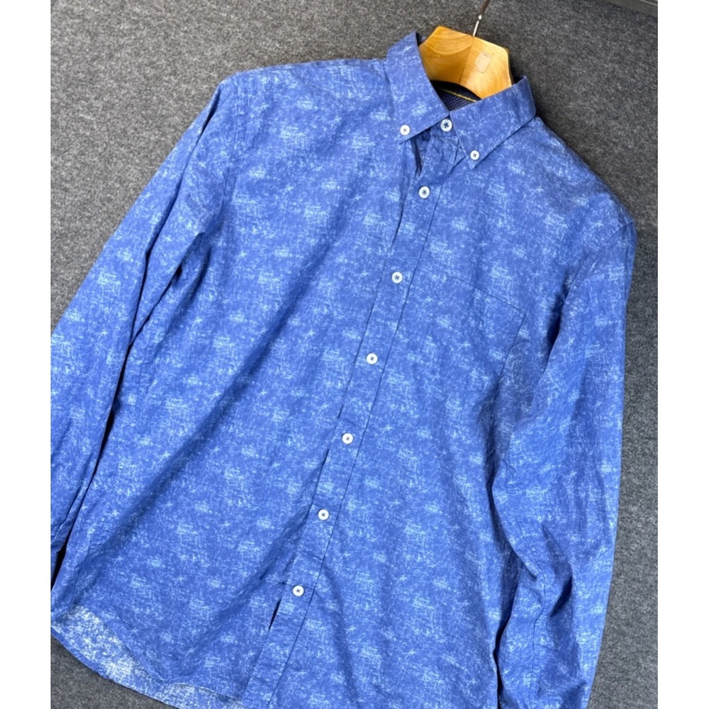 Bugatchi Designer Blue Classic Fit Abstract Long Sl Button Down Shirt Men Size M